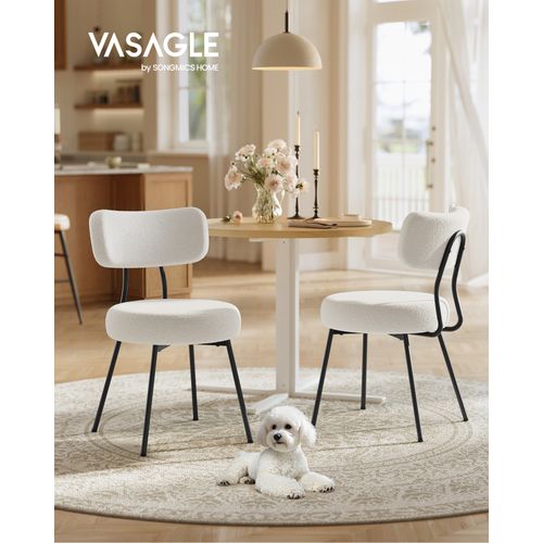 Chaises Salle à Manger, Lot De 2, Tissu Peluche, Dossier Courbé, Rembourrées, Blanc Crème