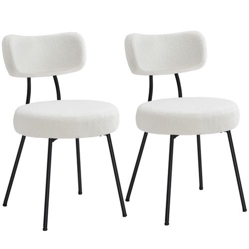 Chaises Salle à Manger, Lot De 2, Tissu Peluche, Dossier Courbé, Rembourrées, Blanc Crème