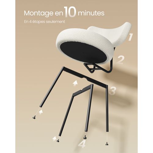 Chaises Salle à Manger, Lot De 2, Tissu Peluche, Dossier Courbé, Rembourrées, Blanc Crème