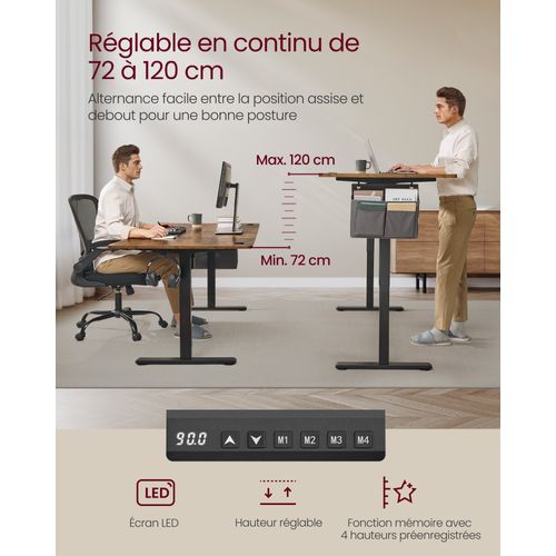 Bureau Électrique Réglable En Hauteur, 180 X 80 Cm, Pour Bureau, Télétravail, Marron Rustique