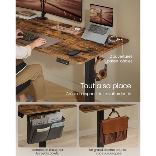 Bureau Électrique Réglable En Hauteur, 180 X 80 Cm, Pour Bureau, Télétravail, Marron Rustique