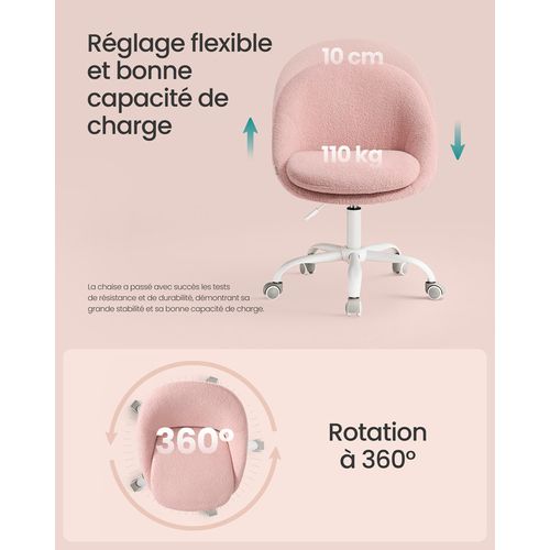 Chaise De Bureau, Rembourrage En Mousse, Réglable En Hauteur, Pour Bureau, Chambre, Rose Bonbon