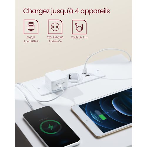 Lot De 2 Table De Chevet Avec Multiprise, 2 Tiroirs, 2 Prises Ca, 2 Ports USB-a, Jaune