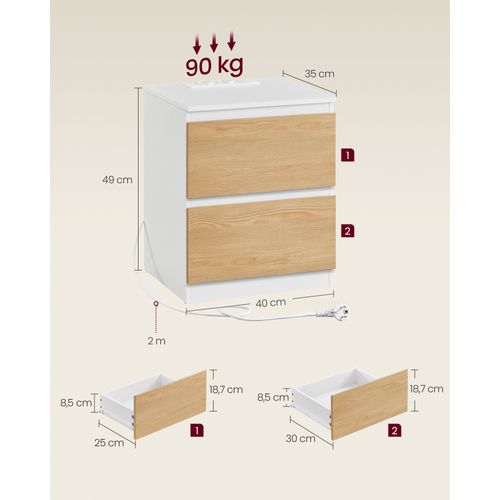 Lot De 2 Table De Chevet Avec Multiprise, 2 Tiroirs, 2 Prises Ca, 2 Ports USB-a, Jaune