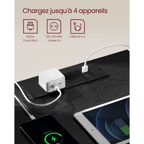 Lot De 2, Table De Chevet Avec Multiprise, 2 Tiroirs, 2 Prises Ca, 2 Ports USB-a, Noir Boisé