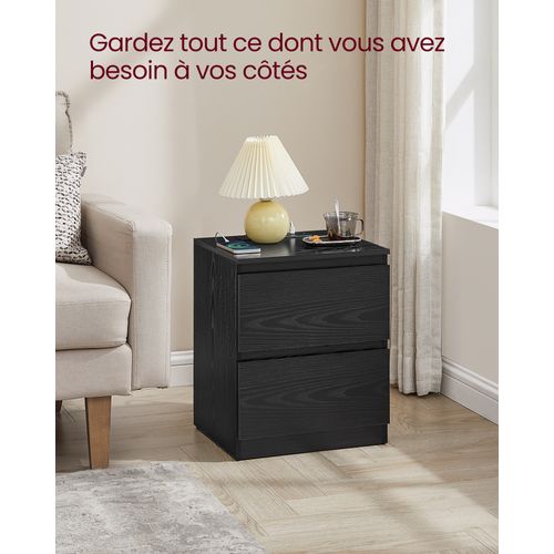 Lot De 2, Table De Chevet Avec Multiprise, 2 Tiroirs, 2 Prises Ca, 2 Ports USB-a, Noir Boisé