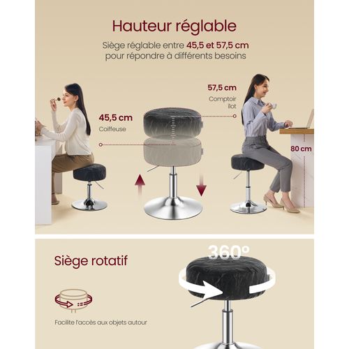 Tabouret De Maquillage, Coussin Épais, Tabouret De Coiffeuse, Noir D'encre