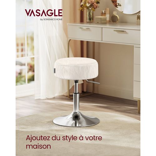 Tabouret De Maquillage, Réglable En Hauteur, Pivotant à 360 Degrés,   Blanc Crème