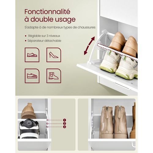 Meuble à Chaussures 4 Portes Battantes, Pour 16 à 28 Paires De Chaussures, Blanc Neige