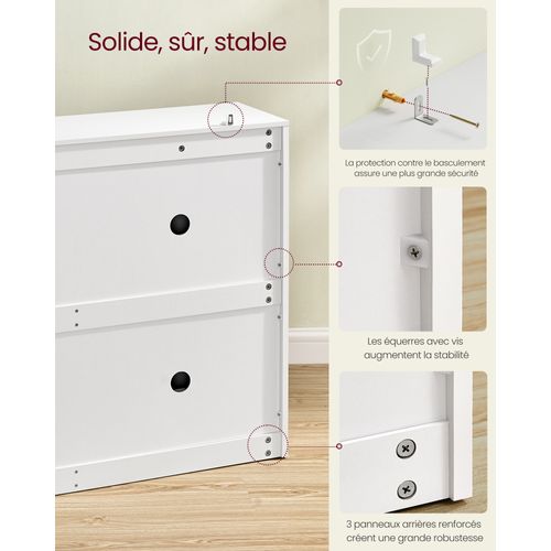 Meuble à Chaussures 4 Portes Battantes, Pour 16 à 28 Paires De Chaussures, Blanc Neige