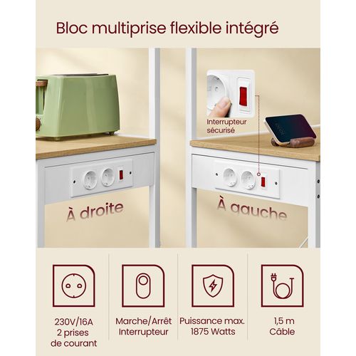 Étagère De Cuisine Avec Multiprise, Bar à Café Sur 4 Niveaux Avec Étagère Réglable