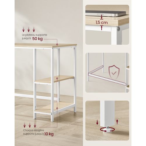 Bureau D'ordinateur, 100 X 50 X 76 Cm, Style Moderne, Beige Naturel Et Blanc Perle