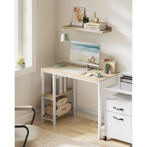 Bureau D'ordinateur, 100 X 50 X 76 Cm, Style Moderne, Beige Naturel Et Blanc Perle