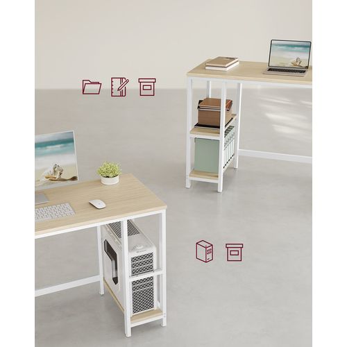 Bureau D'ordinateur, 100 X 50 X 76 Cm, Style Moderne, Beige Naturel Et Blanc Perle
