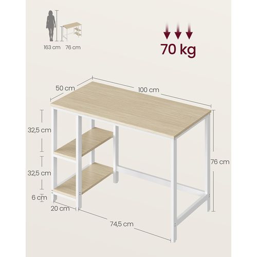 Bureau D'ordinateur, 100 X 50 X 76 Cm, Style Moderne, Beige Naturel Et Blanc Perle