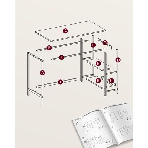 Bureau D'ordinateur, 100 X 50 X 76 Cm, Style Moderne, Beige Naturel Et Blanc Perle
