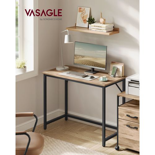 Bureau D'ordinateur, 100 X 50 X 76 Cm, Salon, Bureau Informatique, Marron Camel Et Noir D’encre