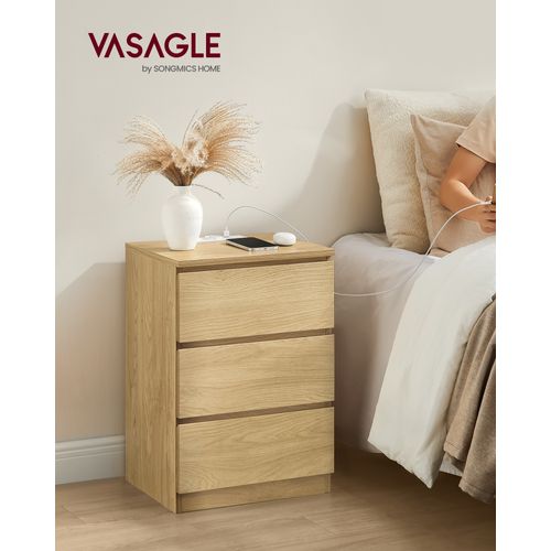 Table De Chevet Avec Multiprise, Lot De 2, Table D’appoint Avec 3 Tiroirs, Jaune Paille