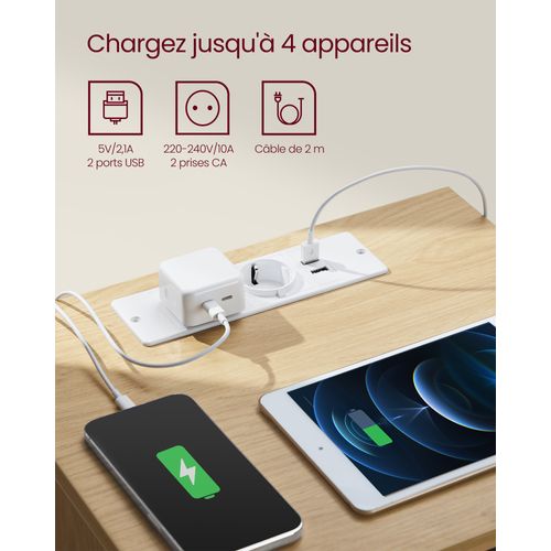 Table De Chevet Avec Multiprise, Lot De 2, Table D’appoint Avec 3 Tiroirs, Jaune Paille