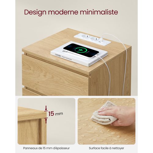 Table De Chevet Avec Multiprise, Lot De 2, Table D’appoint Avec 3 Tiroirs, Jaune Paille