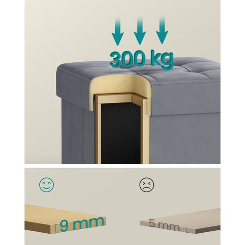 Tabouret De Rangement, Cube Pliable, 38 X 38 X 40 Cm, Pouf, Repose-pieds, 37 L, Gris Ardoise