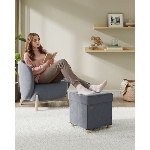 Tabouret De Rangement, Cube Pliable, 38 X 38 X 40 Cm, Pouf, Repose-pieds, 37 L, Gris Ardoise