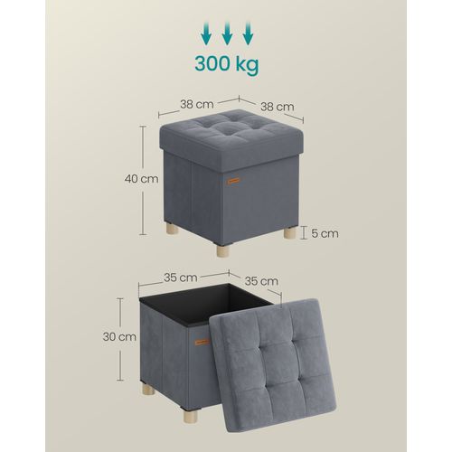 Tabouret De Rangement, Cube Pliable, 38 X 38 X 40 Cm, Pouf, Repose-pieds, 37 L, Gris Ardoise