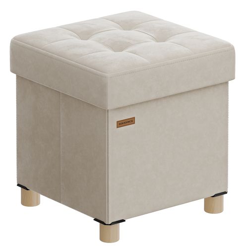 Tabouret De Rangement, Cube Pliable, 38 X 38 X 40 Cm, 37 L, Surface En Velours, Beige Cappuccino