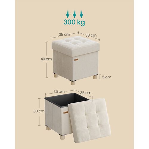 Tabouret De Rangement, Cube Pliable, 38 X 38 X 40 Cm, 37 L, Surface En Velours, Beige Cappuccino
