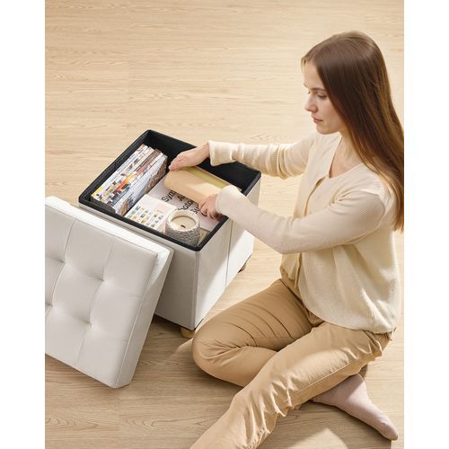 Tabouret De Rangement, Cube Pliable, 38 X 38 X 40 Cm, 37 L, Surface En Velours, Beige Cappuccino