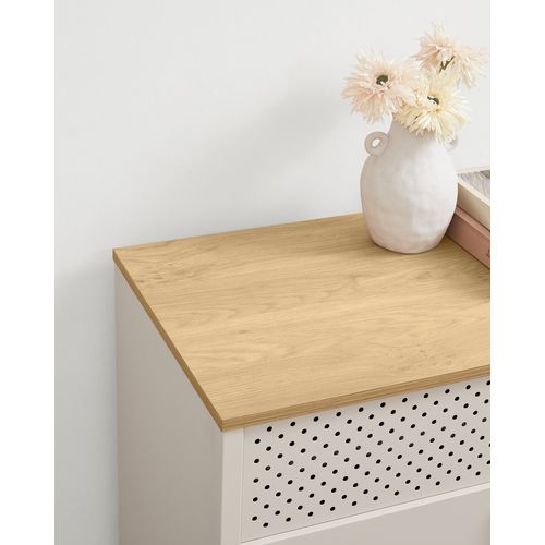 Buffet, En Métal, Double Porte, Fermeture Magnétique, 40 X 80 X 76 Cm, Beige Sable Et Beige Naturel