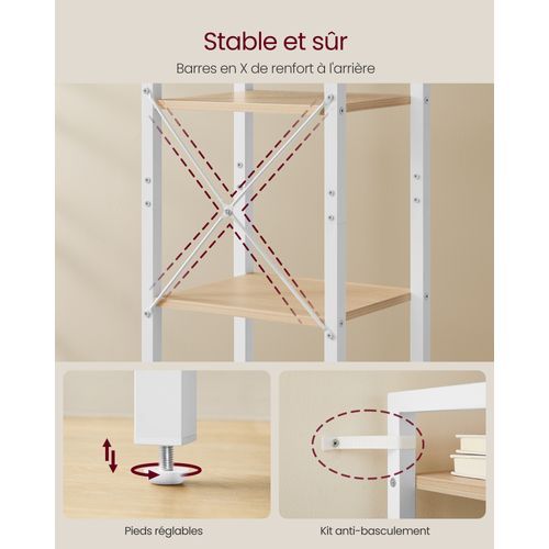 Étagère 6 Niveaux, Pour Bureau, Salon, Chambre, 30 X 40 X 187,5 Cm, Style Industriel, Beige Et Blanc