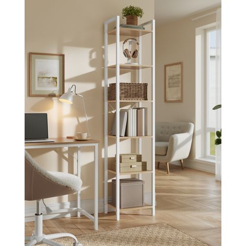 Étagère 6 Niveaux, Pour Bureau, Salon, Chambre, 30 X 40 X 187,5 Cm, Style Industriel, Beige Et Blanc