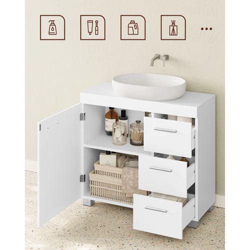 Lot De 4, Meuble De Salle De Bain, Meuble Sous Lavabo, Meuble De Toilettes, Armoire Murale, Blanc