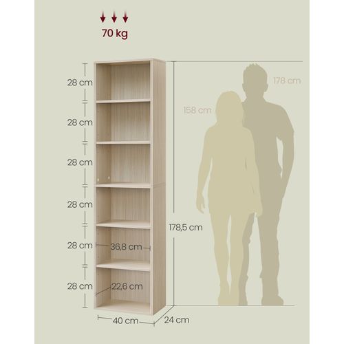 Bibliothèque, Étagère Sur 6 Niveaux, 24 X 40 X 178,5 Cm, Pour Salon, Bureau, Salle à Manger, Beige