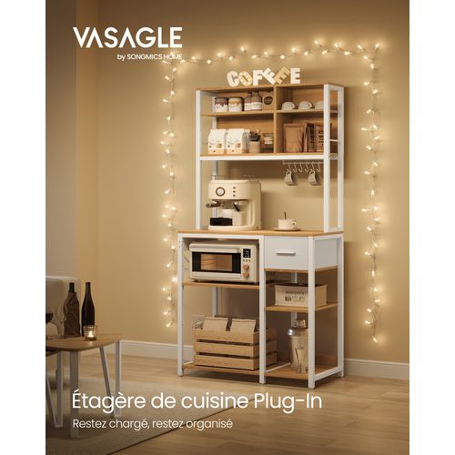 Chariot de cuisine, chariot mobile avec plan de travail, porte-serviette et étagère à épices