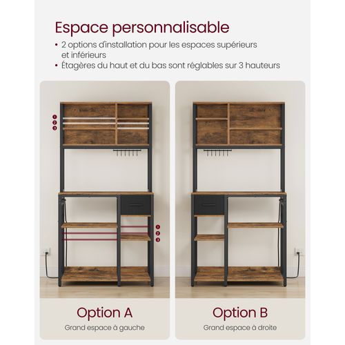Étagère De Cuisine Avec Multiprise, Bar à Café Avec Étagères Réglables, 40 X 80 X 180,4 Cm, Marron