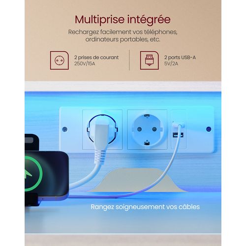 Bureau Gaming, Avec Tiroirs En Tissu, Avec Support D'écran, Lumières LED, Multiprise, 2 Ports USB