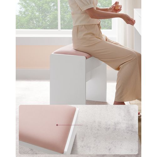 Coiffeuse, Avec Tabouret, Avec Éclairage LED Et Miroir, Multiprise, 40 X 125 X 140 Cm, Blanc Et Rose