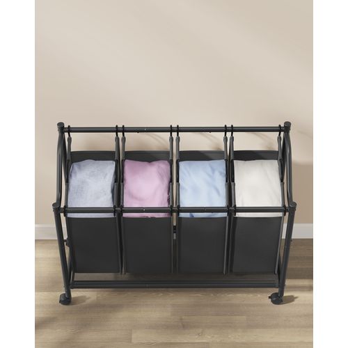 Panier à Linge Mobile, Corbeille Avec 4 Sacs Amovibles, Avec Roulettes, 4 X 45 L, Noir D'encre