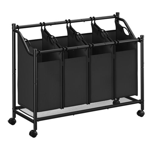 Panier à Linge Mobile, Corbeille Avec 4 Sacs Amovibles, Avec Roulettes, 4 X 45 L, Noir D'encre