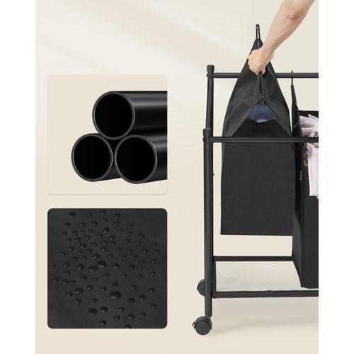 Panier à Linge Mobile, Corbeille Avec 4 Sacs Amovibles, Avec Roulettes, 4 X 45 L, Noir D'encre