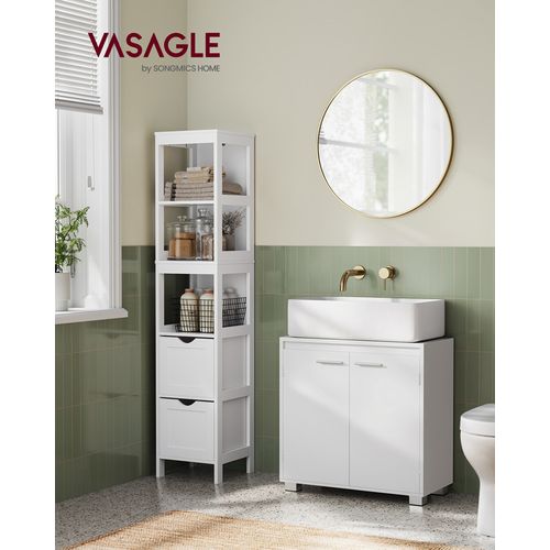 Meuble Sous Lavabo, 2 Compartiments Derrière Les Portes, Pour Divers Types De Lavabos, Blanc