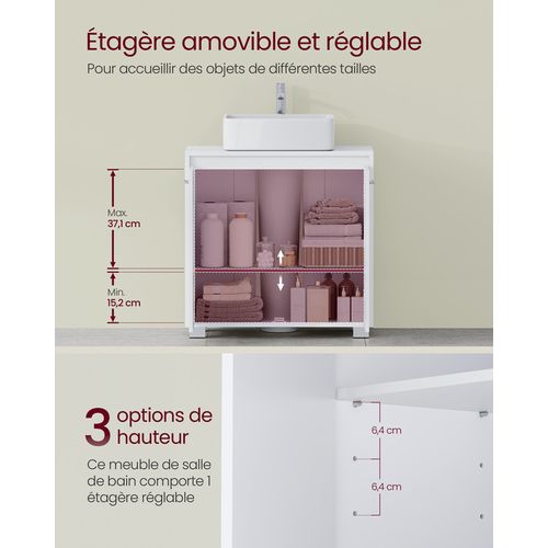Meuble Sous Lavabo, 2 Compartiments Derrière Les Portes, Pour Divers Types De Lavabos, Blanc