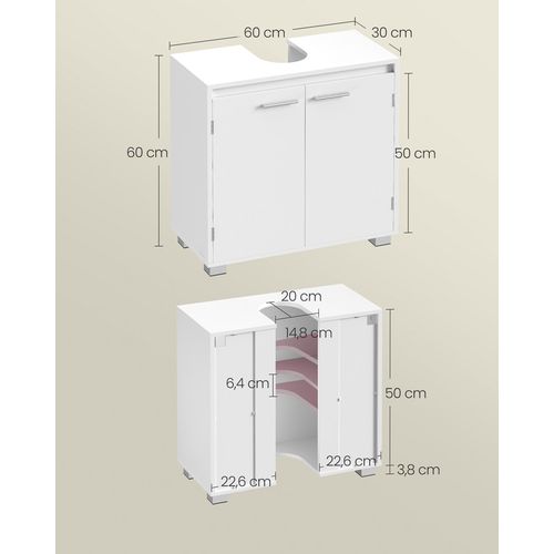 Meuble Sous Lavabo, 2 Compartiments Derrière Les Portes, Pour Divers Types De Lavabos, Blanc
