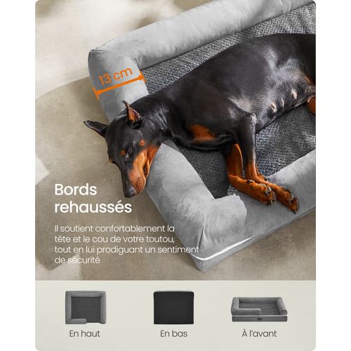 Panier Pour Chien, Bords Rehaussés, Housse Amovible Et Lavable, 120 X 85 X 20 Cm, Gris Clair