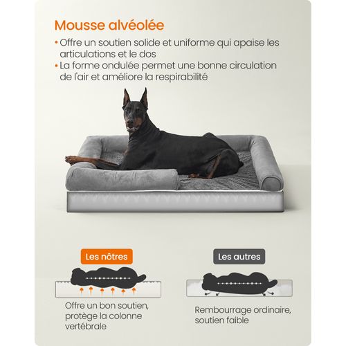 Panier Pour Chien, Bords Rehaussés, Housse Amovible Et Lavable, 120 X 85 X 20 Cm, Gris Clair