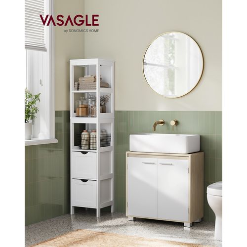 Meuble Sous Lavabo, 2 Compartiments Derrière Les Portes, Pour Divers Types De Lavabos, Beige
