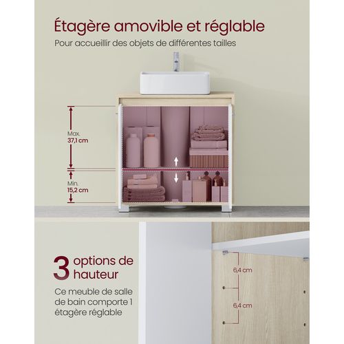 Meuble Sous Lavabo, 2 Compartiments Derrière Les Portes, Pour Divers Types De Lavabos, Beige
