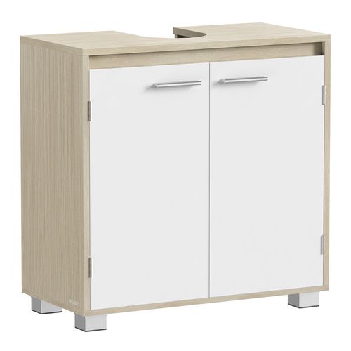 Meuble Sous Lavabo, 2 Compartiments Derrière Les Portes, Pour Divers Types De Lavabos, Beige